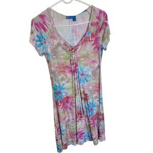 Fresh Produce Womens Dress Tie Dye Short Sleeve Small Rayon USA Multicolor